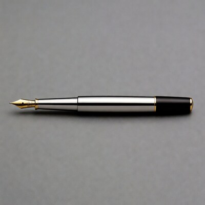 Silver fountain pen on gray background