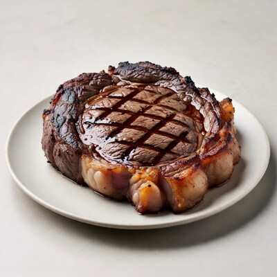 Grilled Ribeye Steak on White Plate
