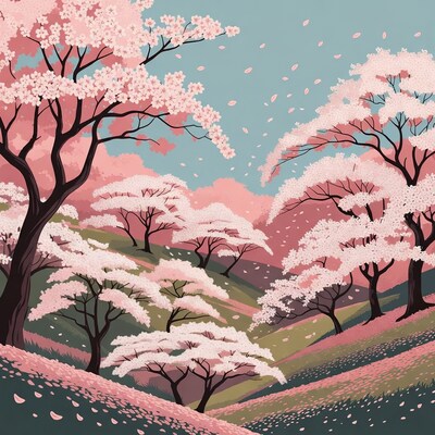 Pink Cherry Blossom Trees in Valley