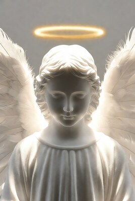 White marble angel with halo and wings