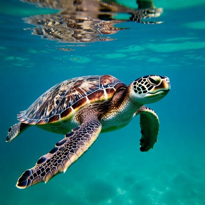 Baby Sea Turtle Swimming Underwater