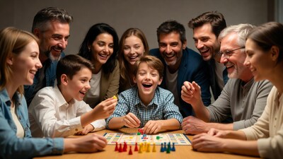 Family playing board game together
