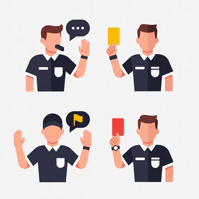 Referee showing yellow red cards flags