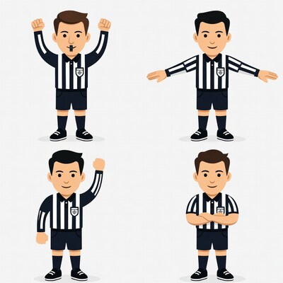 Asian soccer referee cartoon poses
