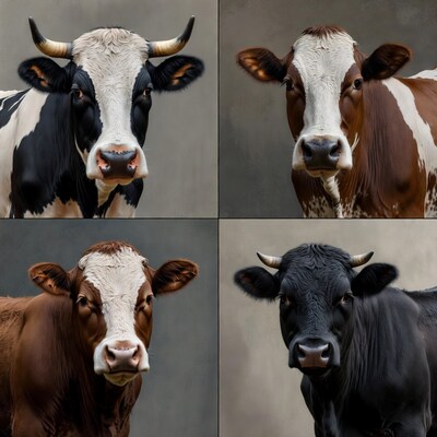 Four Holstein Cows Closeup Portraits