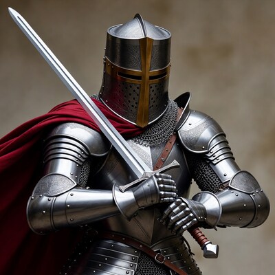 Knight Holding Sword in Armor