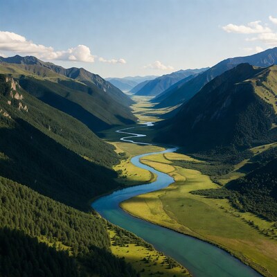 River winding through green mountain valley