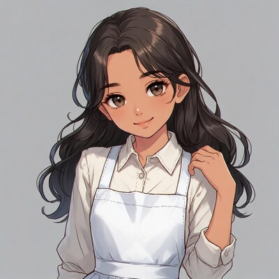 Anime girl in white apron