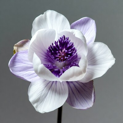 White Purple Anemone Flower