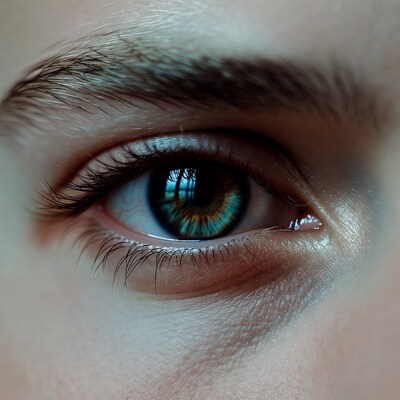 Close-up green eye with eyelashes