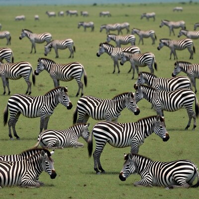 Herd of Zebras on Grassland