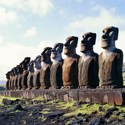 Row of Moai Statues on Easter Island