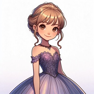 Anime girl in purple ball gown