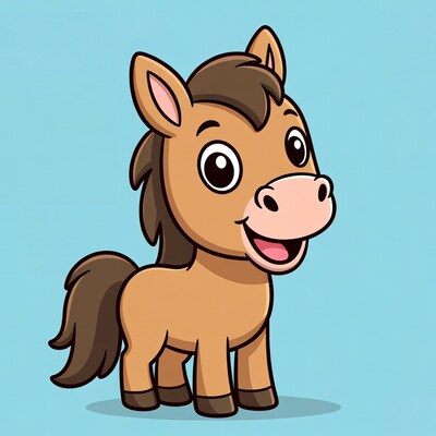 Cute cartoon baby horse smiling