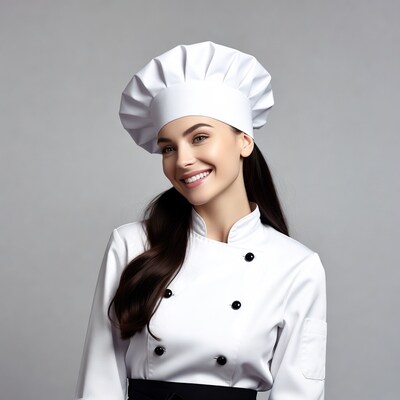 Smiling woman in chef uniform