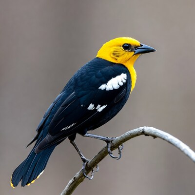 Golden-headed Blackbird perched on branch