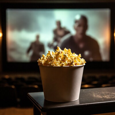 Popcorn bucket in cinema theater