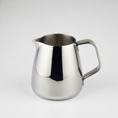 Shiny stainless steel milk pitcher