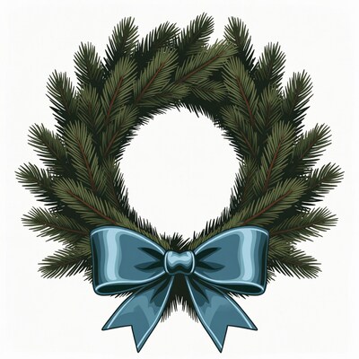 Christmas Wreath with Blue Bow