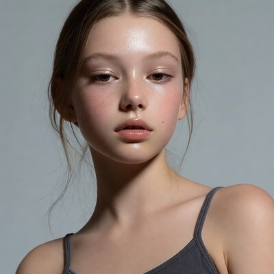 Young woman with dewy makeup