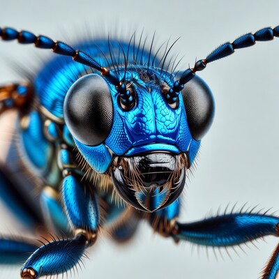 Close-up blue metallic beetle