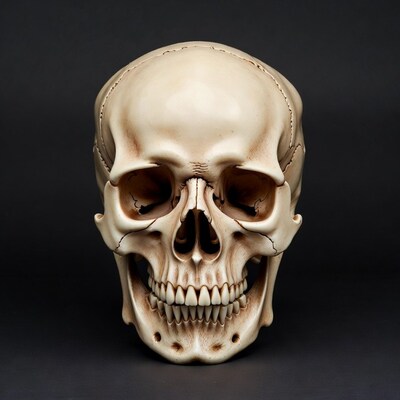 Human skull on black background