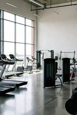 Modern empty gym with treadmills