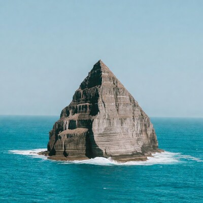 Pyramidal Rock Island in Ocean