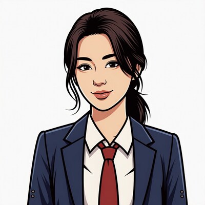 Asian woman in navy suit illustration