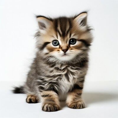 Cute tabby kitten on white background