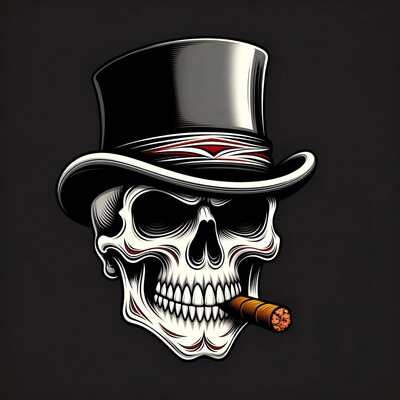 Skull in top hat smoking cigar