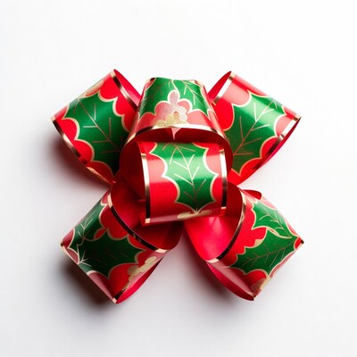 Red Holly Christmas Bow on White