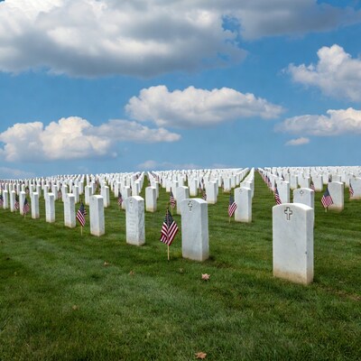 American Flags on Military Cemetery Graves