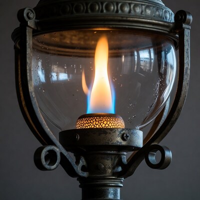 Vintage Gas Lantern with Burning Flame