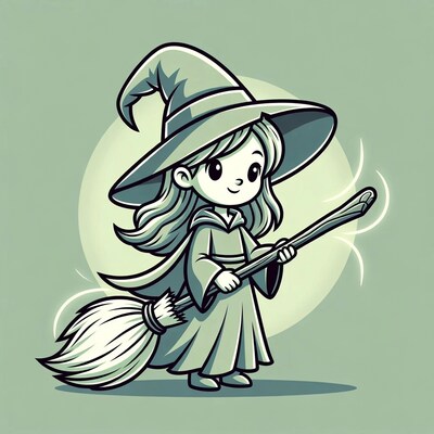 Cute girl witch with broom