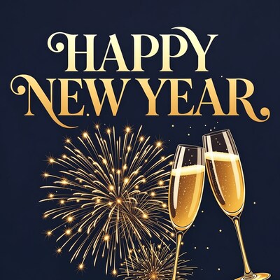 Happy New Year Champagne Fireworks