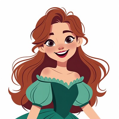 Smiling woman in green dress illustration