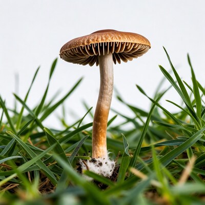 Brown mushroom in green grass