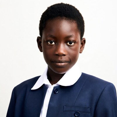 African boy in navy school uniform