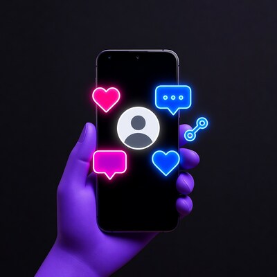 Hand Holding Phone with Social Media Icons