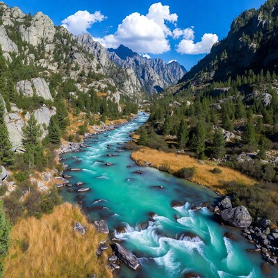 Turquoise River in Mountain Valley
