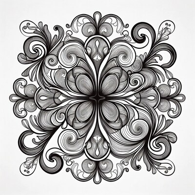 Black Ornate Floral Mandala Illustration