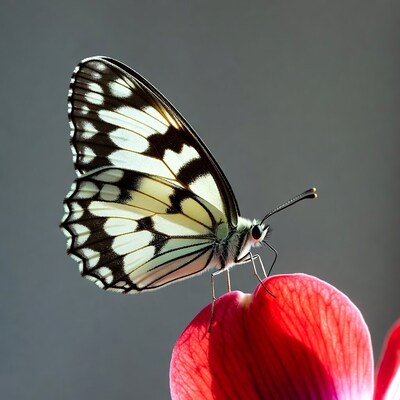 White butterfly on red flower