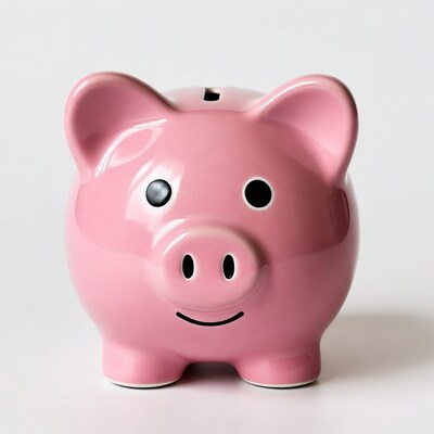 Pink piggy bank on white background