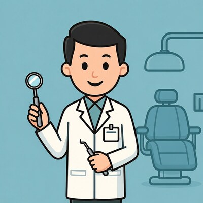 Cartoon Dentist Holding Mirror and Probe
