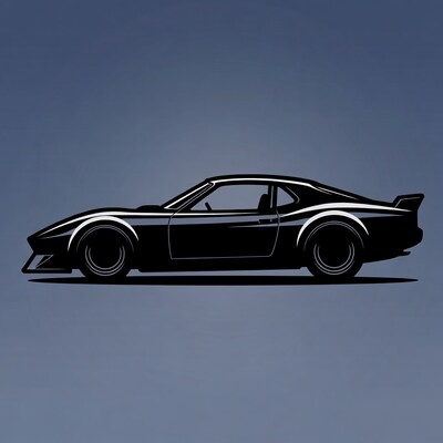 Black silhouette muscle car side view