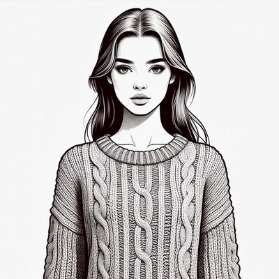 Woman in cable knit sweater illustration