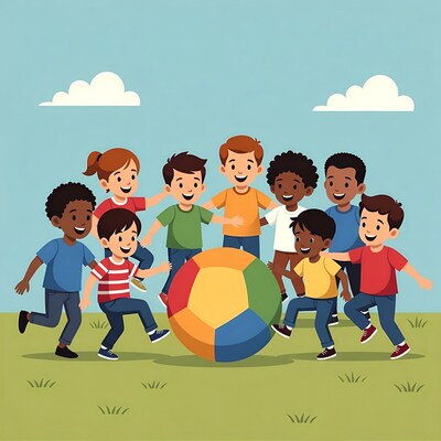 Diverse kids playing with colorful ball