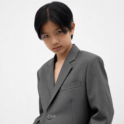 Asian boy in gray suit