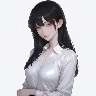 Anime girl in shiny white blouse